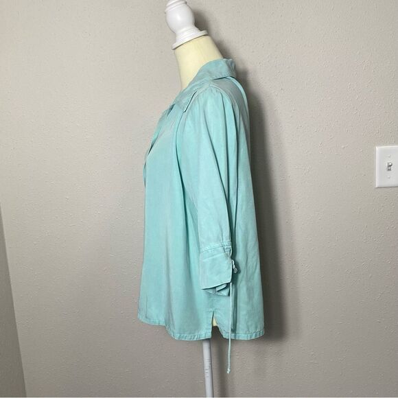 By JJ 100% Tencell Cyan 3/4 Roll Tab Sleeve Button Up Shirt Women's Size Medium - Picture 9 of 16